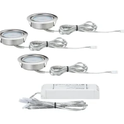LED-kalustevalaisinsetti Micro Line 3x4,5W Ø 65 mm 3 kpl harjattu teräs