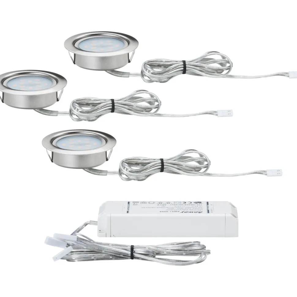 LED-kalustevalaisinsetti Micro Line 3x4,5W Ø 65 mm 3 kpl harjattu teräs