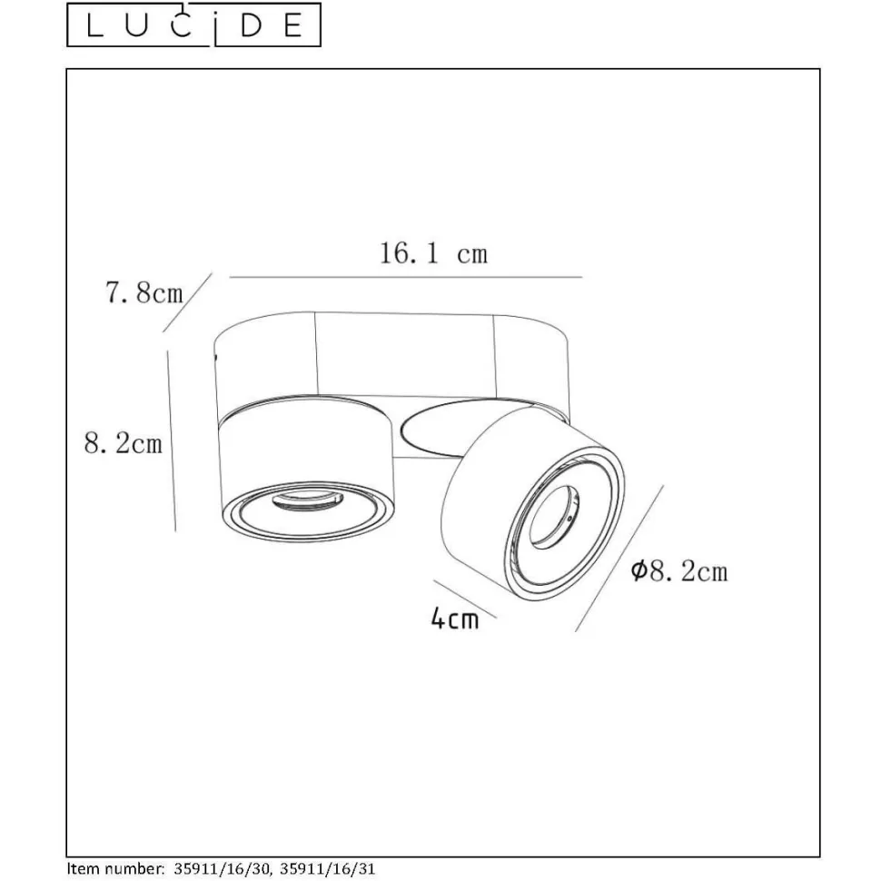 LED-kattospotti Lucide Yumiko 78x161mm 2x8W himmennettävä musta