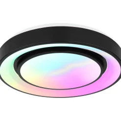 LED-kattovalaisin Globo Sully Ø28cm, 24W, 3000-6500K, sateenkaariefekti, musta