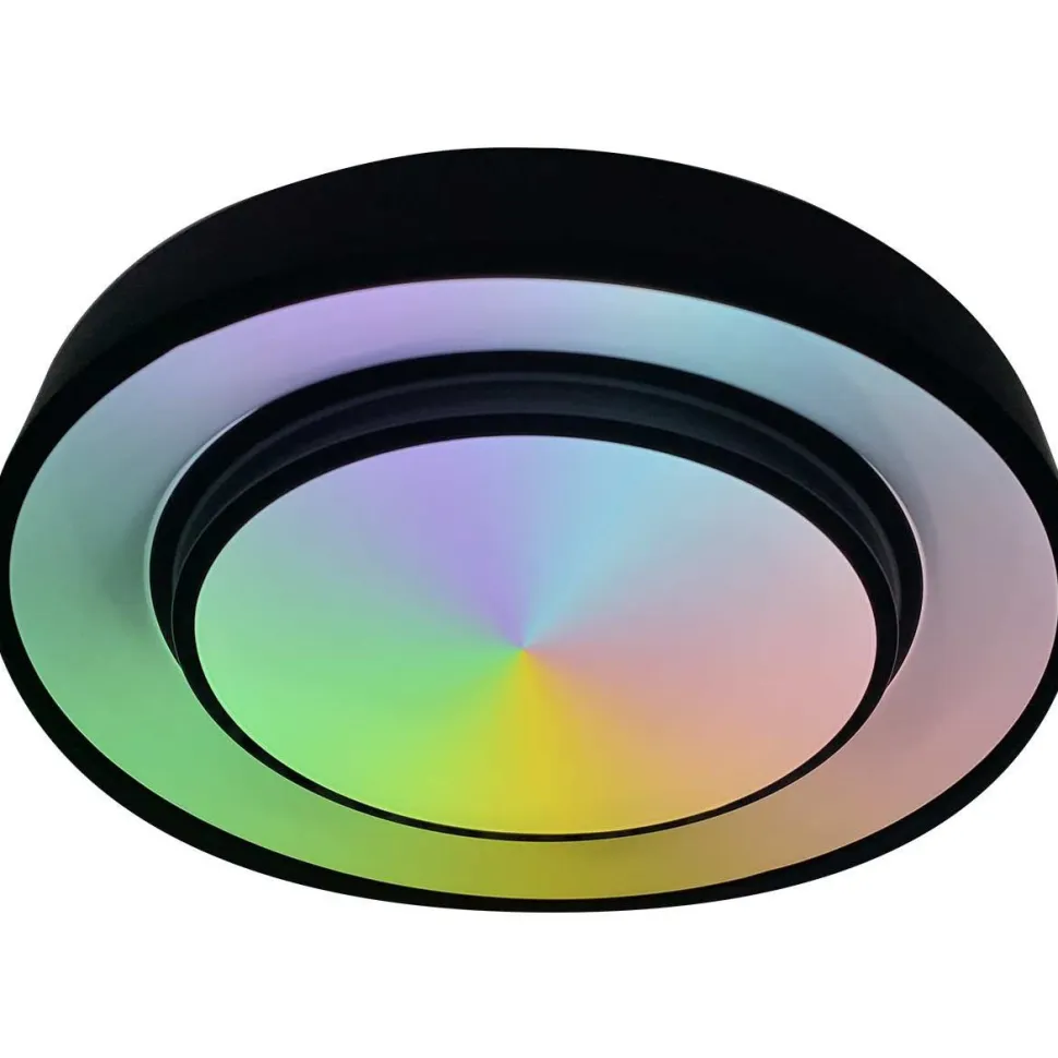LED-kattovalaisin Globo Sully Ø28cm, 24W, 3000-6500K, sateenkaariefekti, musta
