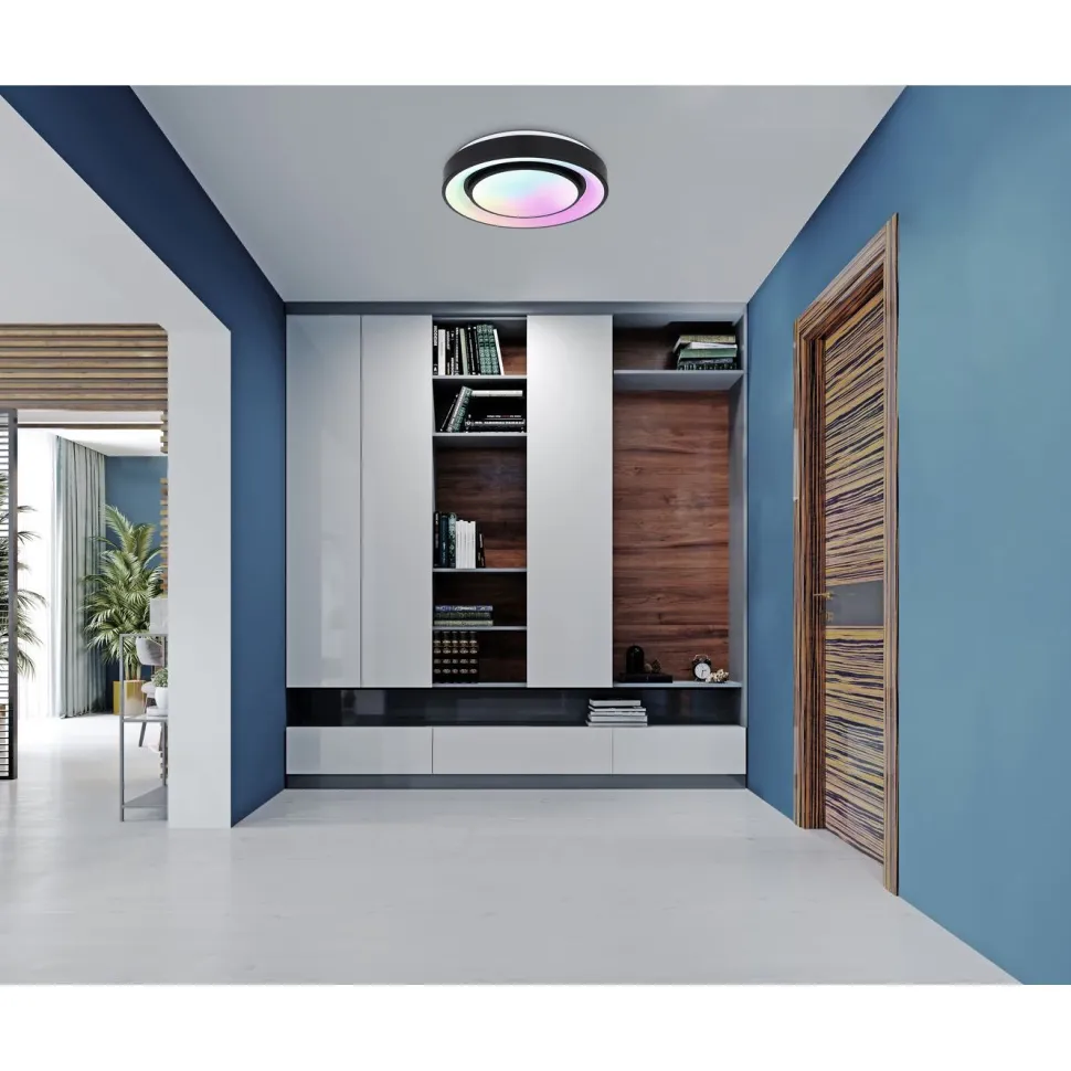 LED-kattovalaisin Globo Sully Ø28cm, 24W, 3000-6500K, sateenkaariefekti, musta