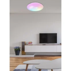 LED-kattovalaisin Globo Sully Ø41cm, 24W, 3000-6500K, sateenkaariefekti, valkoinen