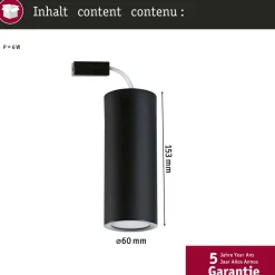 LED-kattovalaisin Paulmann Barrel, 2700K, 470lm, 6W, himmennettävä, harjattu rauta
