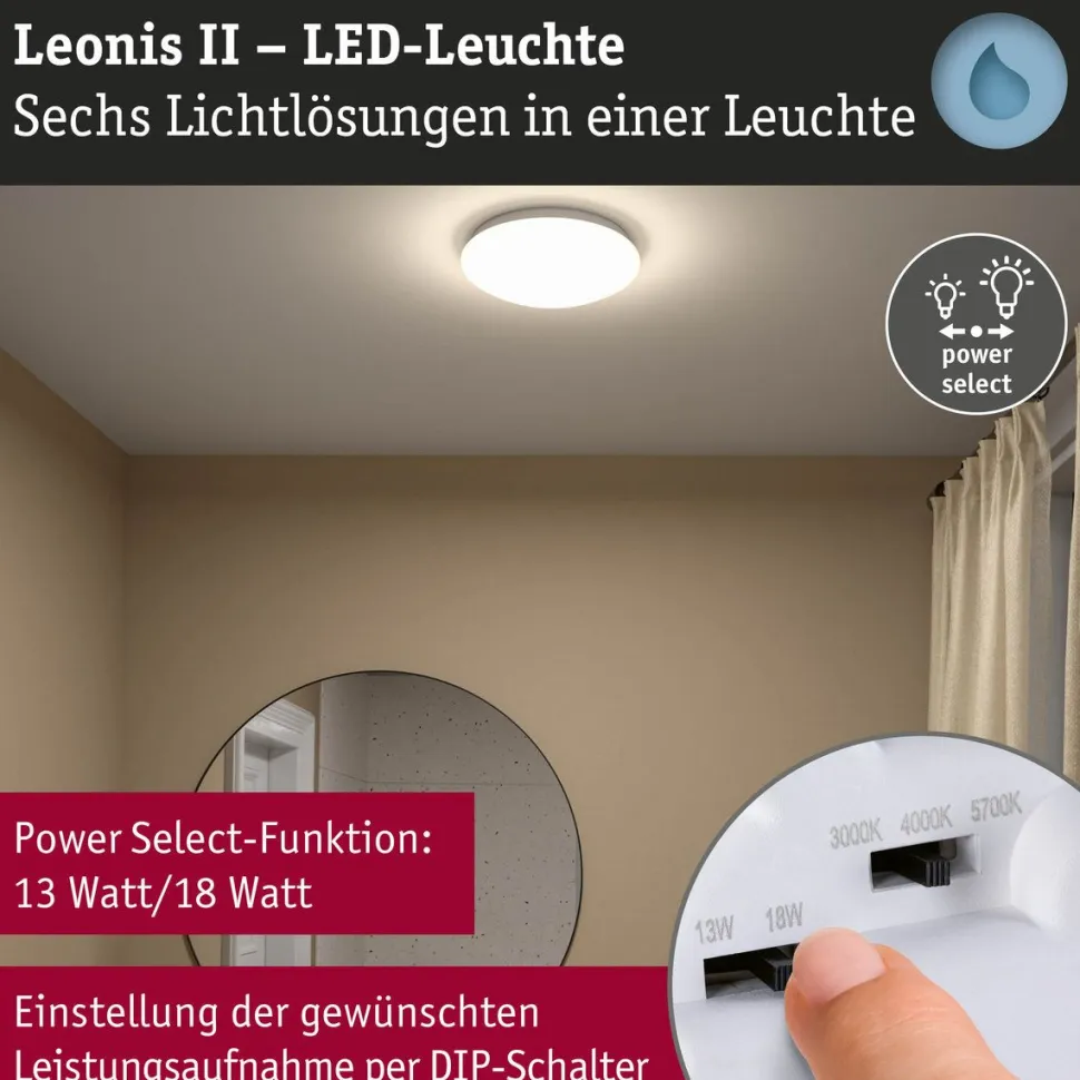 LED-kattovalaisin Paulmann Leonis II, Ø28cm, IP44, 3000-5700K, 1750lm, 230V, 16.5W, himmennettävä, valkoinen