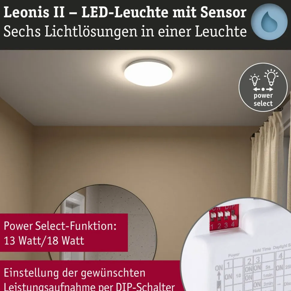 LED-kattovalaisin Paulmann Leonis II, Ø28cm, IP44, 3000-5700K, 1750lm, 230V, 16.5W, hämäräohjattu liiketunnistin (HF), himmennettävä, valkoinen