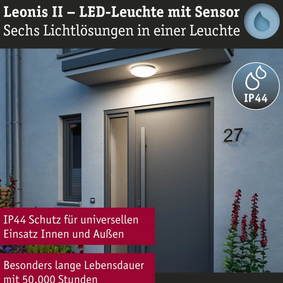 LED-kattovalaisin Paulmann Leonis II, Ø28cm, IP44, 3000-5700K, 1750lm, 230V, 16.5W, hämäräohjattu liiketunnistin (HF), himmennettävä, valkoinen