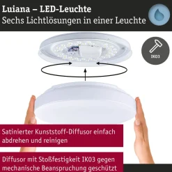 LED-kattovalaisin Paulmann Luiana, Ø28cm, IP44, 3000-5700K, 1750lm, 230V, 16.5W, himmennettävä, valkoinen