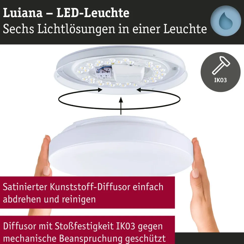 LED-kattovalaisin Paulmann Luiana, Ø28cm, IP44, 3000-5700K, 1750lm, 230V, 16.5W, himmennettävä, valkoinen