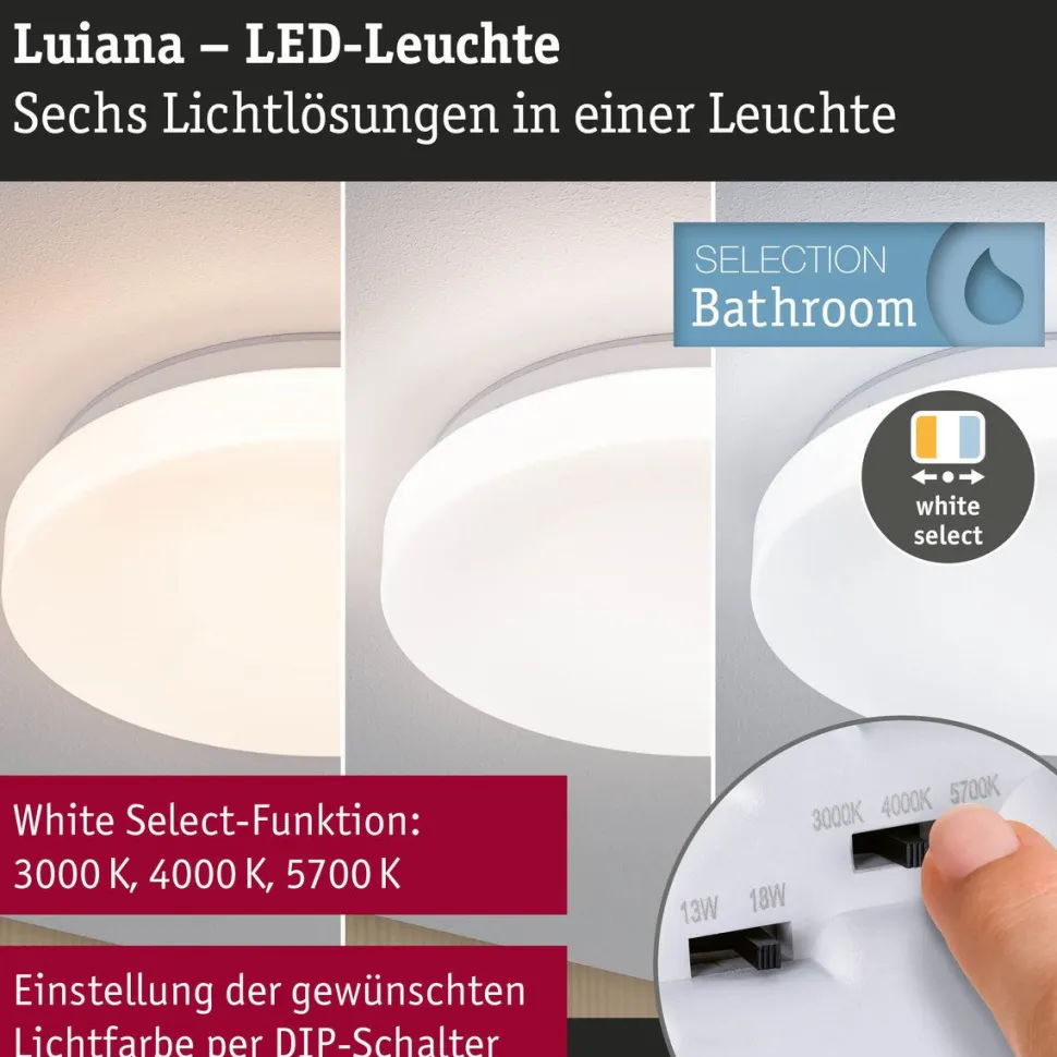 LED-kattovalaisin Paulmann Luiana, Ø28cm, IP44, 3000-5700K, 1750lm, 230V, 16.5W, himmennettävä, valkoinen