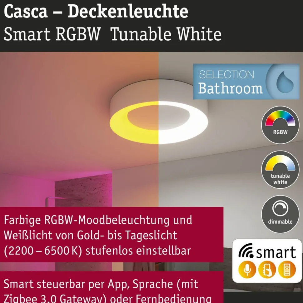 LED-kattovalaisin Paulmann Smart Home Zigbee 3.0 Casca, Ø40cm, IP44, RGBW+, 1750lm, 230V, 20W, himmennettävä, mattamusta