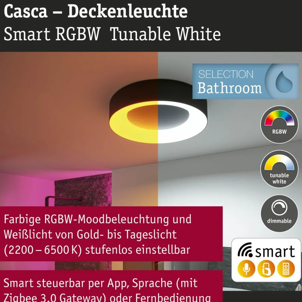 LED-kattovalaisin Paulmann Smart Home Zigbee 3.0 Casca, Ø40cm, IP44, RGBW+, 1750lm, 230V, 20W, himmennettävä, mattamusta