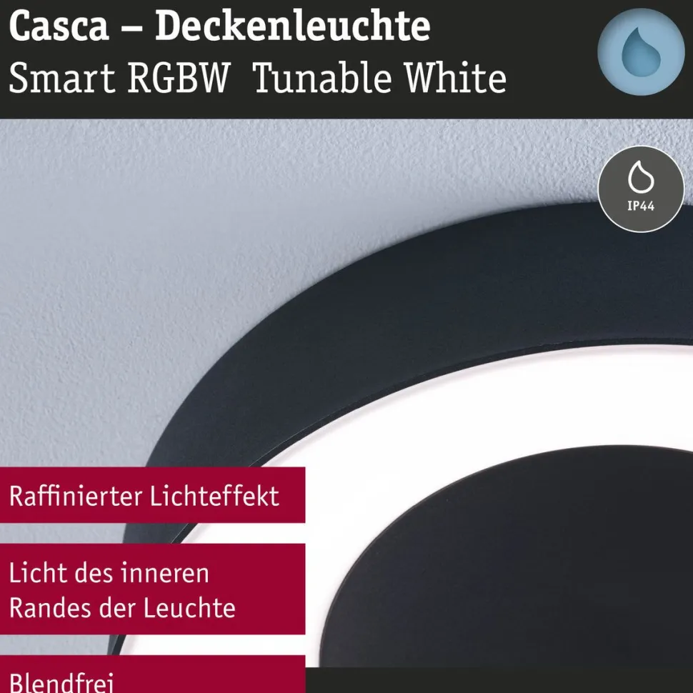 LED-kattovalaisin Paulmann Smart Home Zigbee 3.0 Casca, Ø40cm, IP44, RGBW+, 1750lm, 230V, 20W, himmennettävä, mattamusta