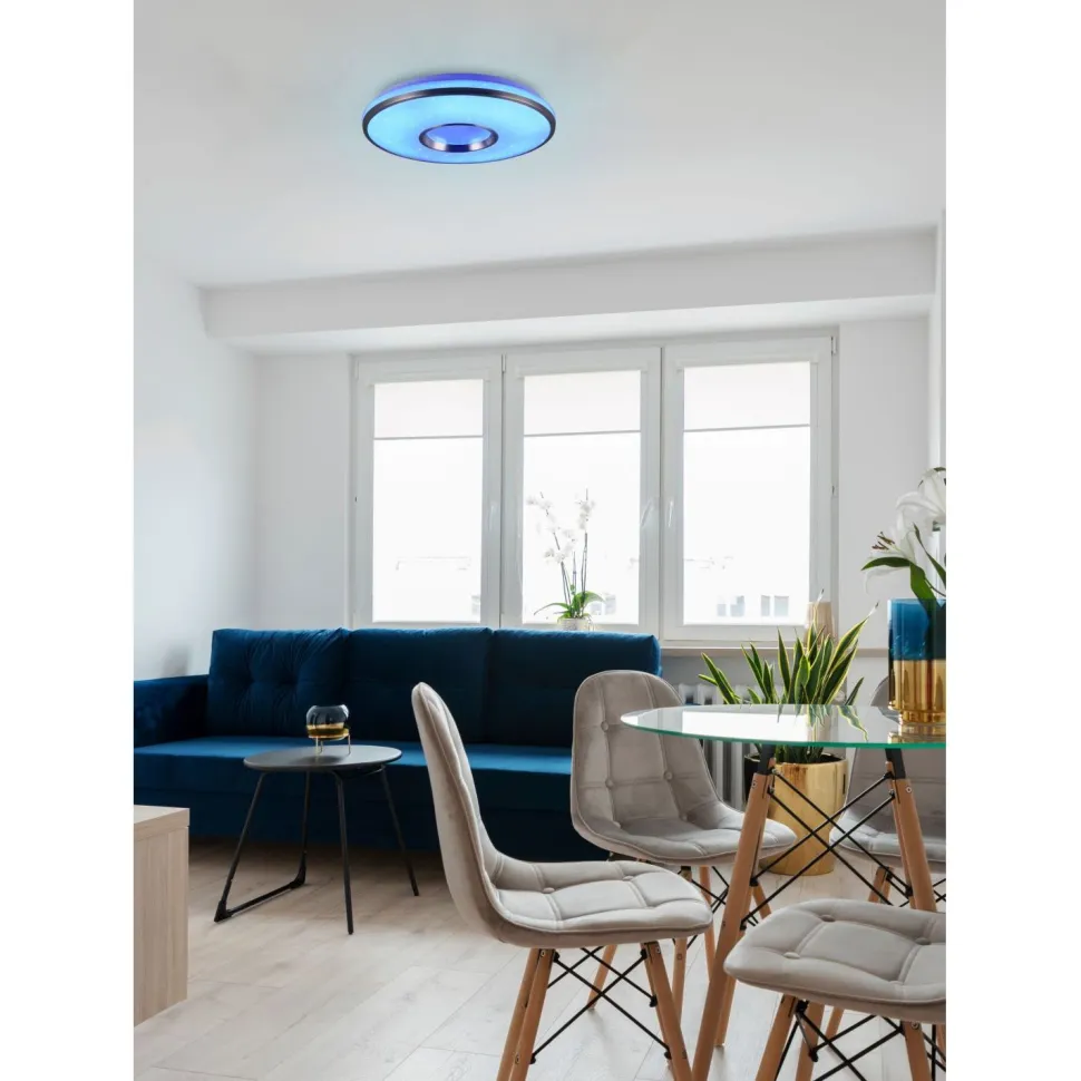 LED-kattovalaisin Trio Realta, 39cm, harjattu alumiini, RGBW