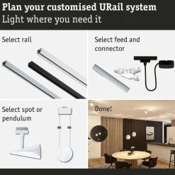 LED-kiskospotti Paulmann URail Alejandro 800lm 10W 3000K 3-Step-Dim himmennettävä valkoinen