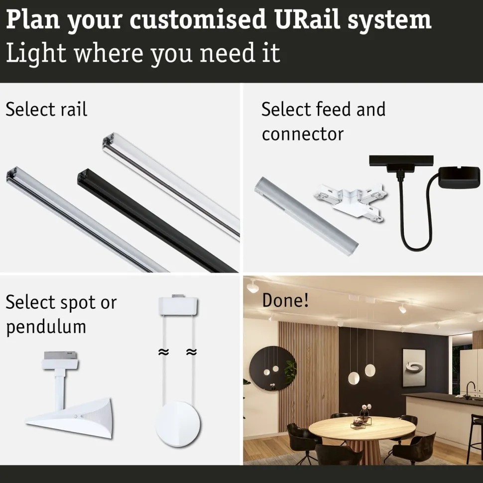 LED-kiskospotti Paulmann URail Alejandro 800lm 10W 3000K 3-Step-Dim himmennettävä valkoinen