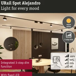 LED-kiskospotti Paulmann URail Alejandro 800lm 10W 3000K 3-Step-Dim himmennettävä valkoinen