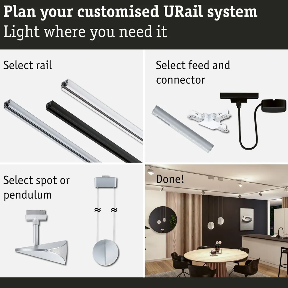 LED-kiskospotti Paulmann URail Alejandro 800lm 10W 3000K 3-Step-Dim himmennettävä valkoinen