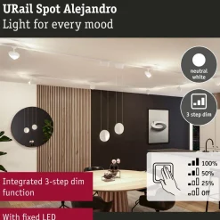LED-kiskospotti Paulmann URail Alejandro 800lm 10W 3000K 3-Step-Dim himmennettävä valkoinen