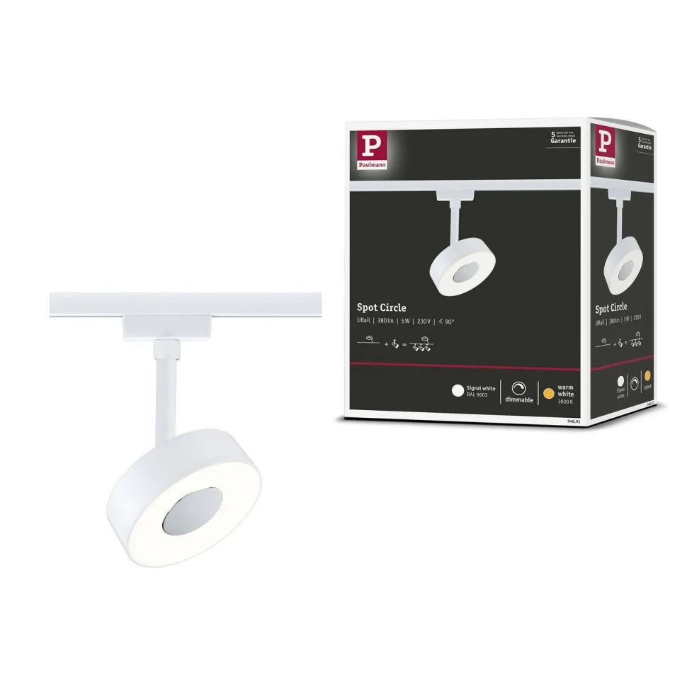 LED-kiskospotti Paulmann URail Circle 190lm 5W 4000K himmennettävä valkoinen