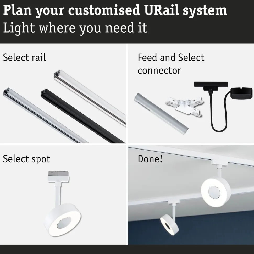 LED-kiskospotti Paulmann URail Circle 190lm 5W 4000K himmennettävä valkoinen