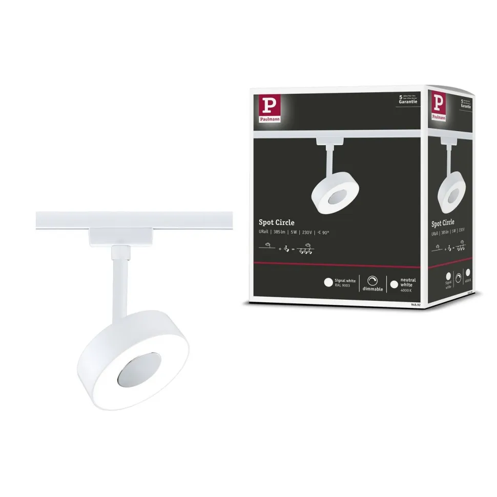 LED-kiskospotti Paulmann URail Circle 190lm 5W 4000K himmennettävä valkoinen