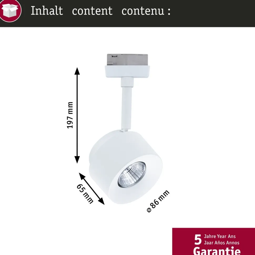 LED-kiskospotti Paulmann URail Pane 650lm 7.4W 3000K himmennettävä valkoinen