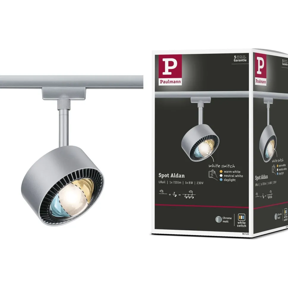 LED-kiskospotti Paulmann URail Smart Home Zigbee 3.0 Aldan 500lm 8W mattakromi