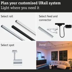 LED-kiskospotti Paulmann URail Smart Home Zigbee 3.0 Luxe GU10 350lm 4.8W RGBW+ himmennettävä mattamusta