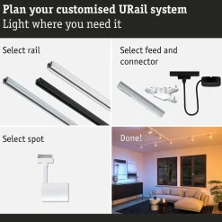LED-kiskospotti Paulmann URail Smart Home Zigbee 3.0 Luxe GU10 350lm 4.8W RGBW+ himmennettävä mattamusta