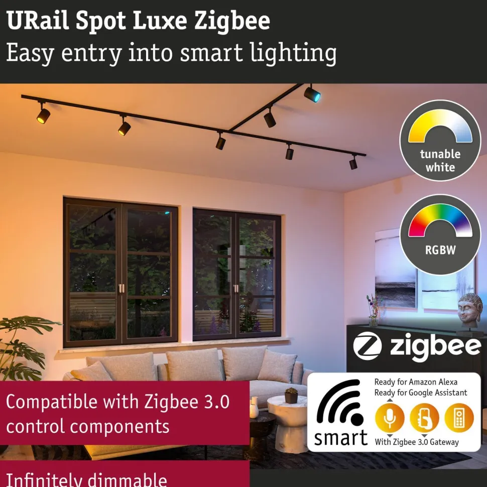 LED-kiskospotti Paulmann URail Smart Home Zigbee 3.0 Luxe GU10 350lm 4.8W RGBW+ himmennettävä mattamusta