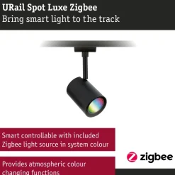 LED-kiskospotti Paulmann URail Smart Home Zigbee 3.0 Luxe GU10 350lm 4.8W RGBW+ himmennettävä mattamusta