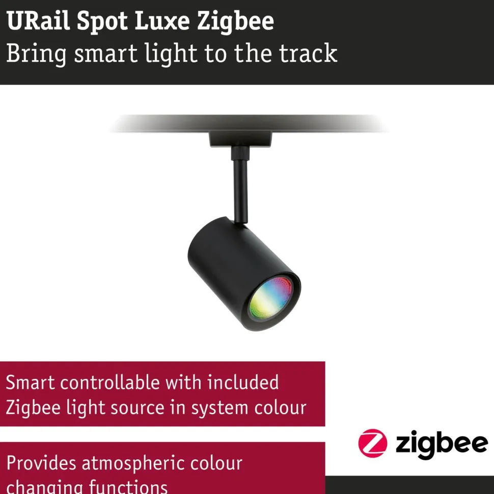 LED-kiskospotti Paulmann URail Smart Home Zigbee 3.0 Luxe GU10 350lm 4.8W RGBW+ himmennettävä mattamusta