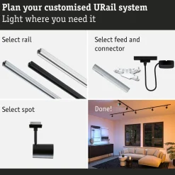 LED-kiskospotti Paulmann URail Smart Home Zigbee 3.0 Luxe GU10 350lm 4.8W RGBW+ himmennettävä mattamusta
