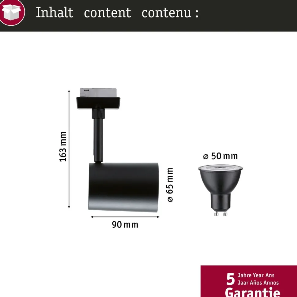 LED-kiskospotti Paulmann URail Smart Home Zigbee 3.0 Luxe GU10 350lm 4.8W RGBW+ himmennettävä mattamusta