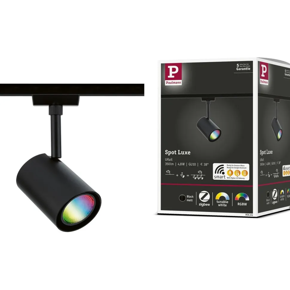 LED-kiskospotti Paulmann URail Smart Home Zigbee 3.0 Luxe GU10 350lm 4.8W RGBW+ himmennettävä mattamusta