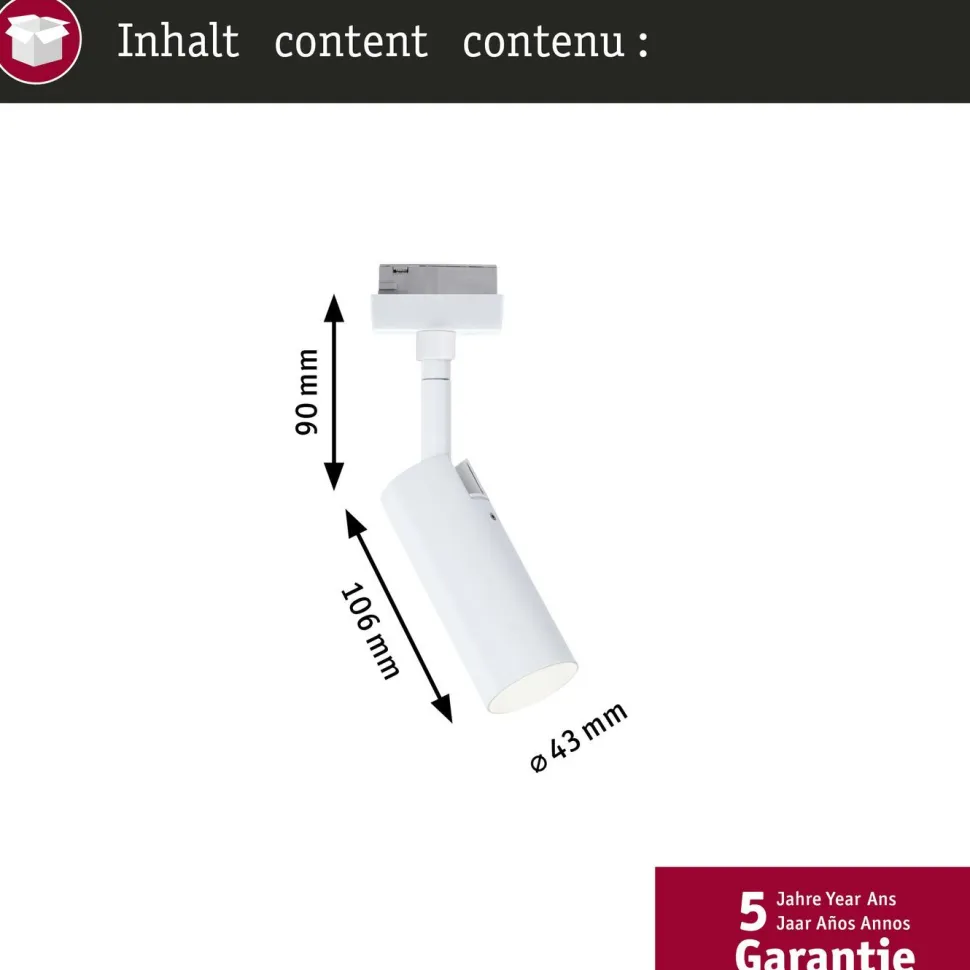 LED-kiskospotti Paulmann URail Tubo 170lm 4W 4000K 3-Step-Dim himmennettävä valkoinen
