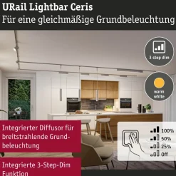 LED-kiskovalaisin Paulmann URail 3-Step-Dim Ceris, 37.2cm, 850lm, 9.5W, 4000K, himmennettävä, 230V, mattamusta