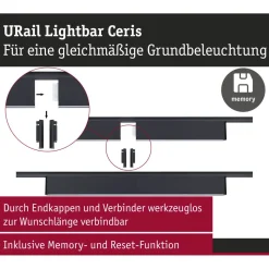 LED-kiskovalaisin Paulmann URail 3-Step-Dim Ceris, 37.2cm, 850lm, 9.5W, 4000K, himmennettävä, 230V, mattamusta