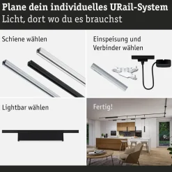LED-kiskovalaisin Paulmann URail 3-Step-Dim Ceris, 37.2cm, 850lm, 9.5W, 4000K, himmennettävä, 230V, mattamusta