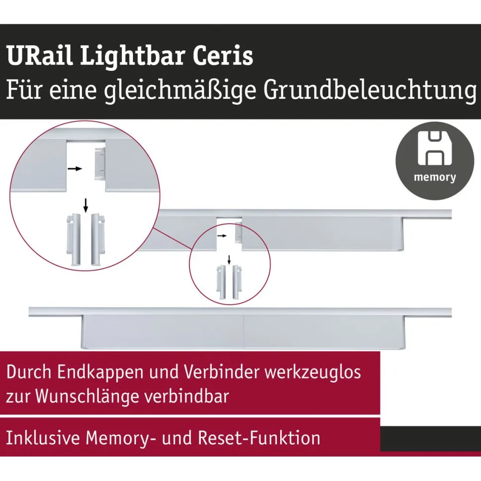 LED-kiskovalaisin Paulmann URail 3-Step-Dim Ceris, 37.2cm, 850lm, 9.5W, 4000K, himmennettävä, 230V, mattamusta