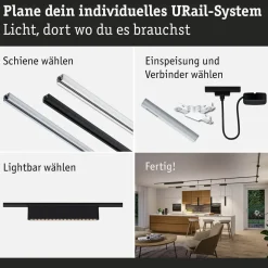 LED-kiskovalaisin Paulmann URail 3-Step-Dim Zelos, 37.2cm, 1050lm, 10W, 3000K, himmennettävä, 230V, mattakromi