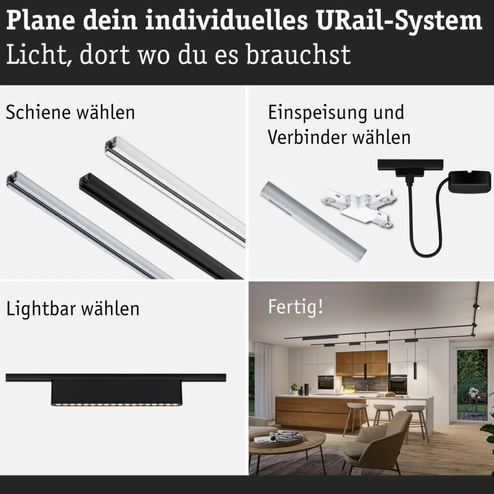 LED-kiskovalaisin Paulmann URail 3-Step-Dim Zelos, 37.2cm, 1050lm, 10W, 3000K, himmennettävä, 230V, mattakromi
