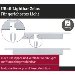 LED-kiskovalaisin Paulmann URail 3-Step-Dim Zelos, 37.2cm, 1050lm, 10W, 3000K, himmennettävä, 230V, mattakromi