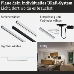 LED-kiskovalaisin Paulmann URail 3-Step-Dim Zelos, 37.2cm, 1050lm, 10W, 3000K, himmennettävä, 230V, mattakromi