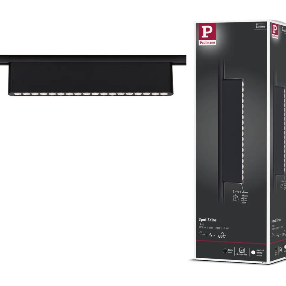 LED-kiskovalaisin Paulmann URail 3-Step-Dim Zelos, 37.2cm, 1050lm, 10W, 3000K, himmennettävä, 230V, mattakromi