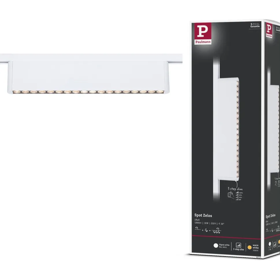 LED-kiskovalaisin Paulmann URail 3-Step-Dim Zelos, 37.2cm, 1050lm, 10W, 3000K, himmennettävä, 230V, mattakromi