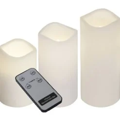 LED-kynttilä + kaukosäädin Star Trading Paul 7,5x7,5x18 cm 3 kpl valkoinen