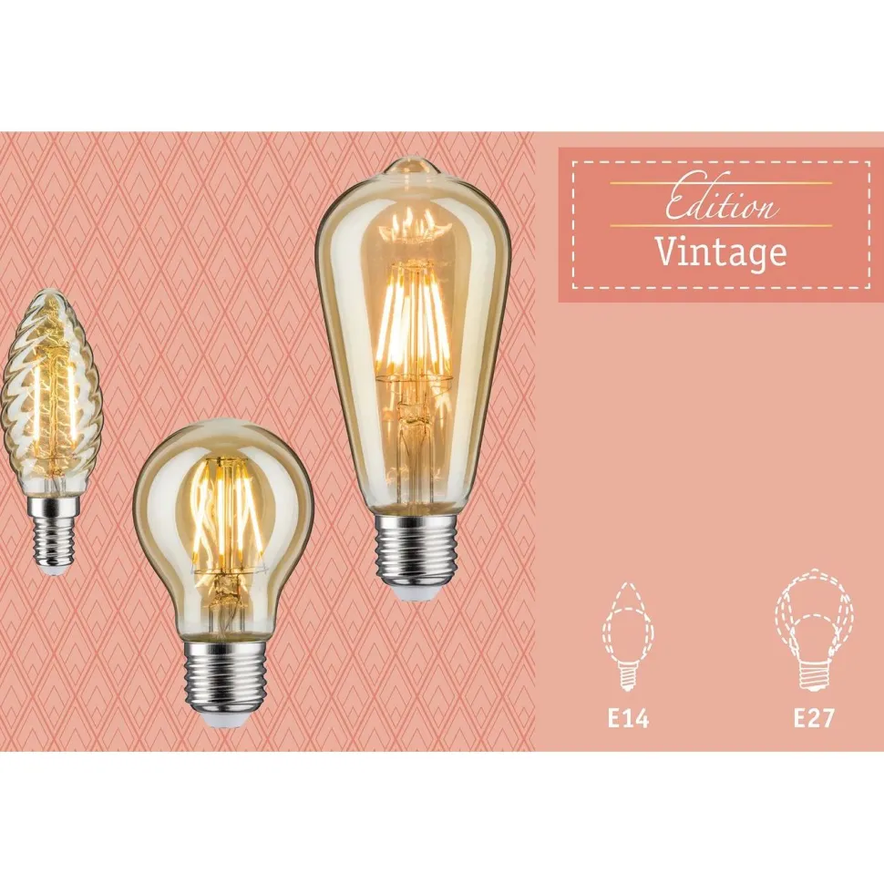 LED-kynttilälamppu Paulmann Vintage Edition Candle, E14, 430lm, 4.7W, 2500K, himmennettävä, kulta