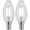LED-kynttilälamppu Paulmann Candle, E14, 470lm, 4.5W, 2700K, filamentti, kirkas, 2kpl